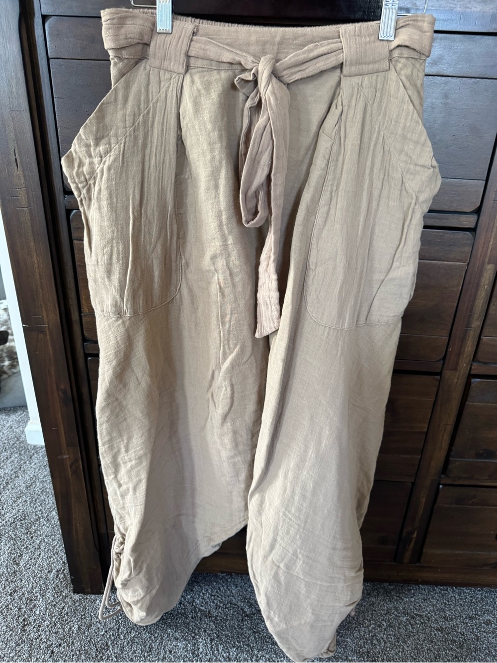 Free people Women's Tie-Waist Utility Linen Wide-Leg Pants - Tan